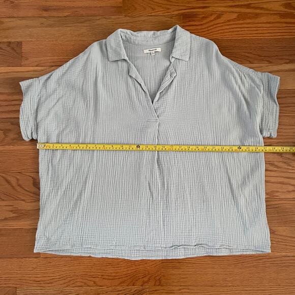 Madewell Park Gauze Popover Shirt Womens XL Blue Dusty Pool Casual Basic Cotton - Picture 7 of 8